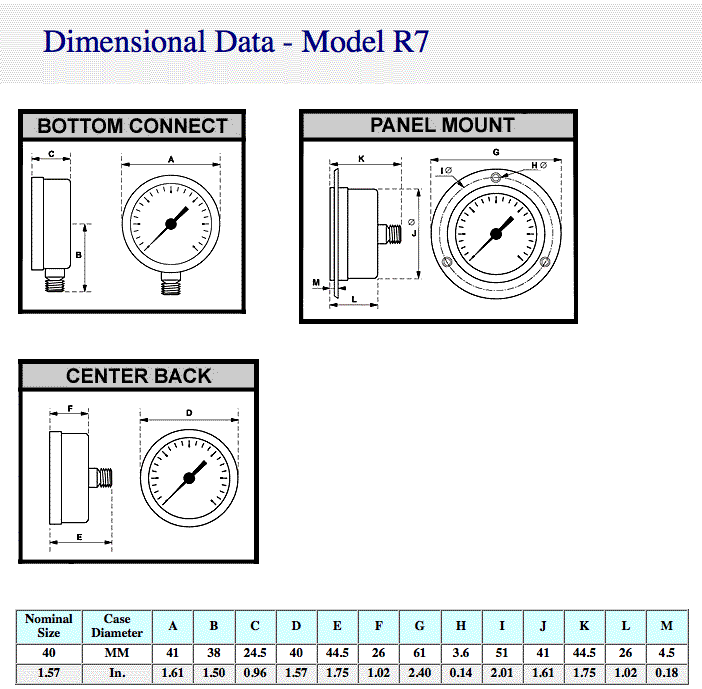 Dimensional Drawings for McDaniel Model R7 - 1 1/2" Dial