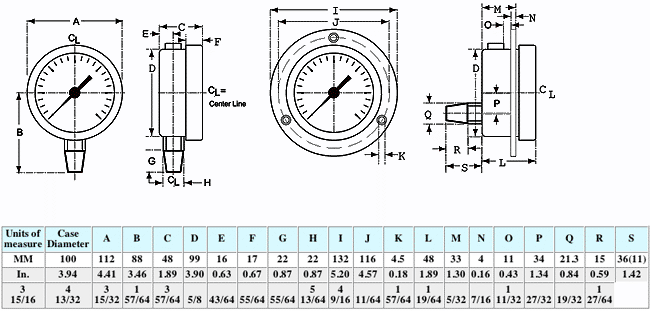 Dimensional Drawings for McDaniel Model C - 4" Dial
