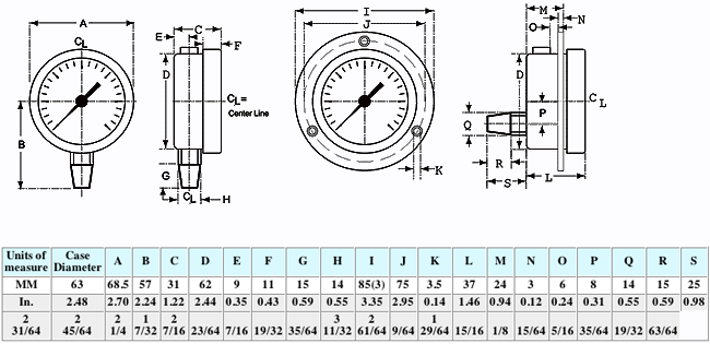 Dimensional Drawings for McDaniel Model K - 2 1/2" Dial