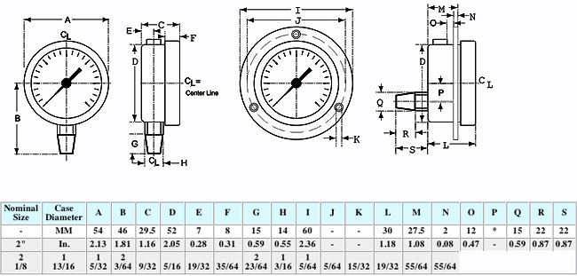 Dimensional Drawings for McDaniel Model T - 2" Dial