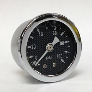 Marshall CF00100.  1.5" Direct Mount Fuel/Air/Oil/Water Pressure Gauge.  Liquid Filled, 1/8" NPT Connection.