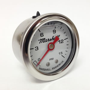 Marshall CW00015.  1.5" Direct Mount Fuel/Oil/Air/Water Pressure Gauge, Liquid Filled, 1/8" NPT Center Back Connection